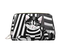 BLWSLC Black and white striped kitten Printed Portable Cosmetic Bag Large Travel Toiletry Bag Suitable For Travel And Daily Use
