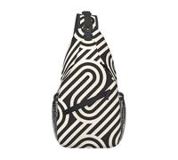 BLWSLC Black curved texture Patterned men's crossbody bag with adjustable strap, suitable for outdoor hiking or daily commuting