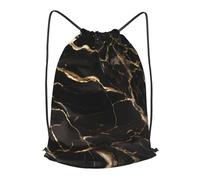 BLWSLC Black Gold Marble Printed Travel Drawstring Backpack Gym Drawstring Bag Portable Suitable For Short Trips, Black, S