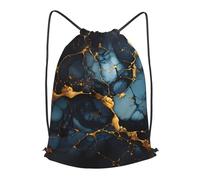 BLWSLC Black Gold Marbled Printed Sports Drawstring Backpack Fitness Travel Backpack Suitable For Gym And Travel