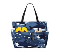 BLWSLC Blue Killer Whale Printed, large capacity beach travel bag, suitable for vacations, camping, and everyday use.