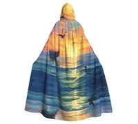 BLWSLC Boats at sea Printed hooded cape, long decorative cloak, suitable for cosplay, stage performances, or holiday parties.