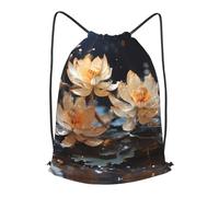 BLWSLC Bohemian White Lotus Printed Travel Drawstring Backpack Gym Drawstring Bag Portable Suitable For Short Trips, Black, M