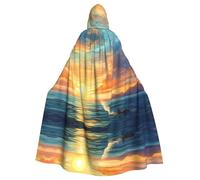 BLWSLC Bright Sunset Printed hooded cape, long decorative cloak, suitable for cosplay, stage performances, or holiday parties.
