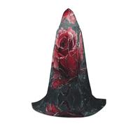 BLWSLC Broken red flowers Printed long Medium hooded cape for holiday parties, cosplay and fancy dress parties