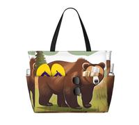 BLWSLC Brown bear walking Printed, large capacity beach travel bag, suitable for vacations, camping, and everyday use.