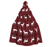 BLWSLC Buffalo Plaid Deer Printed Party Hooded Cape Adult Holiday Hooded Cape Suitable For Performances And Parties