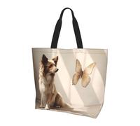 BLWSLC Butterflies fly Printed tote bag, large capacity carry-on bag for travel, shopping and beach vacations, Butterflies and Dogs, One Size