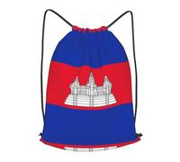 BLWSLC Cambodia Flag Printed Travel Drawstring Backpack Gym Drawstring Bag Portable Suitable For Short Trips, Black, M