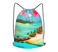 BLWSLC Caribbean Scenery Printed Sports Drawstring Backpack Fitness Travel Backpack Suitable For Gym And Travel, Black, S