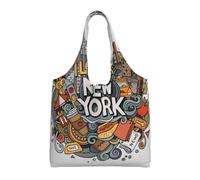 BLWSLC Cartoon Cute New York American Theme Art Printed single-shoulder commuter canvas bag, fitness sports leisure bag suitable for travel commuting or shopping