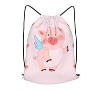 BLWSLC cartoon flying pig Printed Travel Drawstring Backpack Gym Drawstring Bag Portable Suitable For Short Trips, Black, M