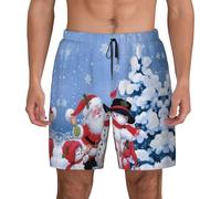 BLWSLC Christmas Santa Snowman Printed Men's Swim Trunks Double-Layer Beach Shorts Suitable for The Beach and Gym M Black