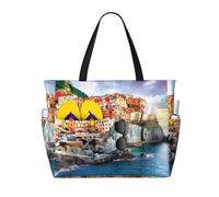 BLWSLC Cinque Terre scenery Patterned travel bag, large capacity shoulder bag, suitable for vacations, travel, and gym use.