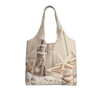 BLWSLC Coastal Fishing Net Shell Printed single-shoulder commuter canvas bag, fitness sports leisure bag suitable for travel commuting or shopping