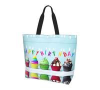 BLWSLC Colorful Happy Birthday Cupcakes Patterned shoulder bag, reusable organizer, suitable for travel, gym, and yoga.