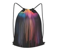 BLWSLC Colorful rainbow rain Printed Travel Drawstring Backpack Gym Drawstring Bag Portable Suitable For Short Trips, Black, S