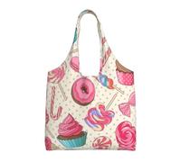 BLWSLC Colorful Sweet Lollipop Cupcake Donut Printed single-shoulder commuter canvas bag, fitness sports leisure bag suitable for travel commuting or shopping