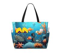 BLWSLC Coral Fish underwater Printed, large capacity beach travel bag, suitable for vacations, camping, and everyday use.