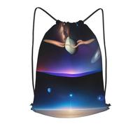 BLWSLC Cosmic Saturn Printed Sports Drawstring Backpack Fitness Travel Backpack Suitable For Gym And Travel, Black, M