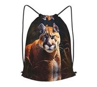 BLWSLC cougar Printed Travel Drawstring Backpack Gym Drawstring Bag Portable Suitable For Short Trips, Black, M