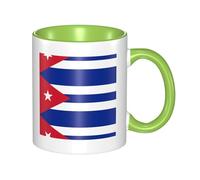 BLWSLC Cuban flag Printed ceramic Green mug with curved handle, suitable for office and everyday drinking.