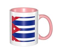 BLWSLC Cuban flag Printed ceramic Pink mug with curved handle, suitable for office and everyday drinking.