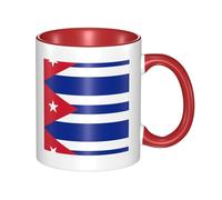 BLWSLC Cuban flag Printed ceramic Red mug with curved handle, suitable for office and everyday drinking.