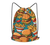 BLWSLC cute burger fries Printed Travel Drawstring Backpack Gym Drawstring Bag Portable Suitable For Short Trips, Black, M