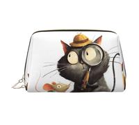 BLWSLC Cute cat and mouse peeping illustration Printed Portable Cosmetic Bag Large Travel Toiletry Bag Suitable For Travel And Daily Use