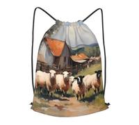 BLWSLC cute farm animals Printed Travel Drawstring Backpack Gym Drawstring Bag Portable Suitable For Short Trips, Black, M
