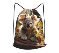 BLWSLC Cute Koala Plant Printed Travel Drawstring Backpack Gym Drawstring Bag Portable Suitable For Short Trips, Black, M