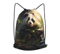 BLWSLC Cute Panda Plant Printed Travel Drawstring Backpack Gym Drawstring Bag Portable Suitable For Short Trips, Black, S
