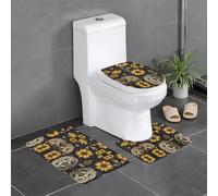 BLWSLC Cute Panda Sunflower Patterned Absorbent Bathroom Mat 3 Piece Set, suitable for homes, spas, and hotels