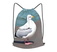 BLWSLC Cute seagull Printed Travel Drawstring Backpack Gym Drawstring Bag Portable Suitable For Short Trips, Black, M