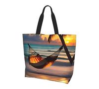 BLWSLC Cute white tiger Printed tote bag, shoulder bag, suitable for travel, beach, and everyday shopping., Sunset Beach Hammock, One Size