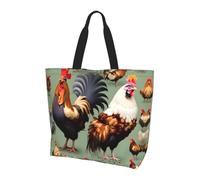 BLWSLC Cute white tiger Printed tote bag, shoulder bag, suitable for travel, beach, and everyday shopping., Rooster and Chicken, One Size