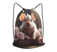 BLWSLC Cute young pig Printed Travel Drawstring Backpack Gym Drawstring Bag Portable Suitable For Short Trips, Black, S