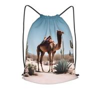 BLWSLC Desert cute camel Printed Travel Drawstring Backpack Gym Drawstring Bag Portable Suitable For Short Trips, Black, S