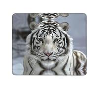 BLWSLC Desktop Mouse Pad Overlocked Edge White Tiger Printed Gaming Mat Suitable For Gaming And Office 8.3 x 10.3 in