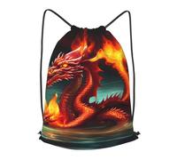 BLWSLC Dragon King in Fire Printed Travel Drawstring Backpack Gym Drawstring Bag Portable Suitable For Short Trips, Black, S