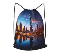 BLWSLC Dubai Sidewinder Tower Printed Travel Drawstring Backpack Gym Drawstring Bag Portable Suitable For Short Trips, Black, M