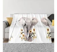 BLWSLC Elephant and Sunflower Printed fleece blanket, decorative sofa throw, available in 4 sizes Elephant and Sunflower for home warmth.