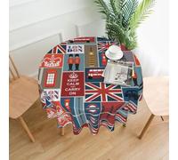 BLWSLC England Symbols 60-inch round decorative long tablecloth printed for kitchens and dining rooms