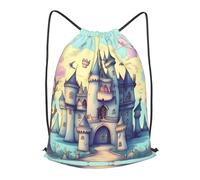 BLWSLC Fairytale Castle Printed Sports Drawstring Backpack Fitness Travel Backpack Suitable For Gym And Travel, Black, S