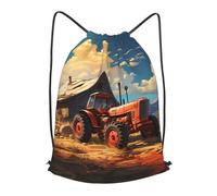 BLWSLC Farm Red Tractor Printed Travel Drawstring Backpack Gym Drawstring Bag Portable Suitable For Short Trips, Black, M
