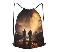 BLWSLC Firefighters fighting fires Printed Travel Drawstring Backpack Gym Drawstring Bag Portable Suitable For Short Trips, Black, S