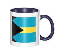 BLWSLC Flag of the Bahamas Printed ceramic Navy Blue mug with curved handle, suitable for office and everyday drinking.