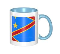 BLWSLC Flag of the Congo Printed ceramic Sky Blue mug with curved handle, suitable for office and everyday drinking.