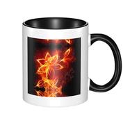 BLWSLC Flaming Fire Flowers Patterned Black Ceramic Mug, Suitable for cafes and Offices.